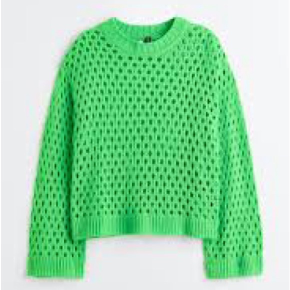 H&M Sweaters - DIVIDED H&M Lime Green Soft Open Knit Crochet Crop Sweater Wide Sleeve S NEW